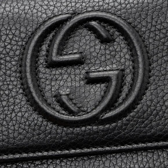 Gucci Soho Black Pebbled Leather Long Wallet Flap GG Large Authentic Italy NEW - Picture 5 of 16